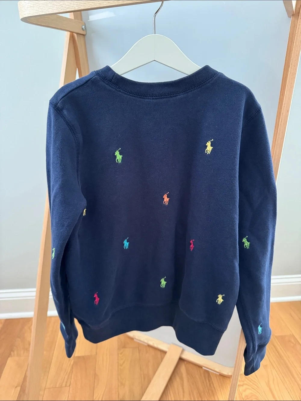 Ralph Lauren Navy Sweatshirt with Multicolor Polo Logos